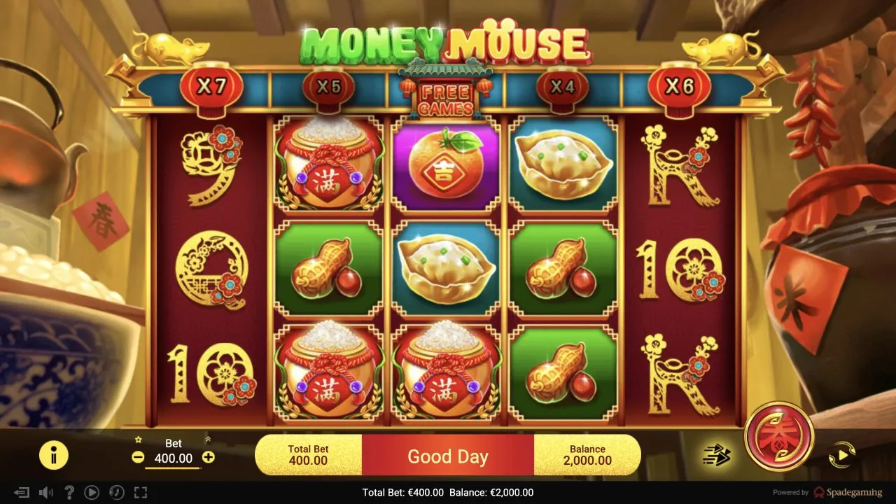Money Mouse loaded gameplay interface with reels and controls visible