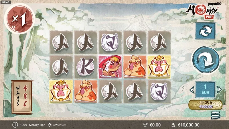 MonkeyPop gameplay screenshot showing the reels