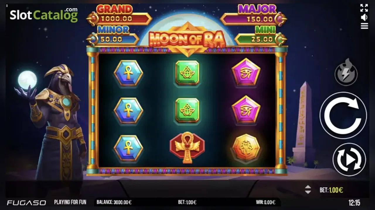 Moon Of Ra loaded gameplay interface with reels and controls