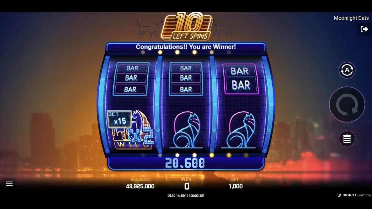 Moonlight Cats loaded gameplay interface with active controls visible
