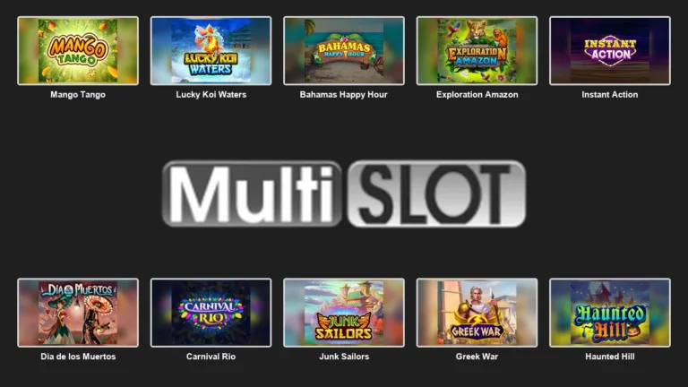 MultiSlot logo centred between ten complete branded game thumbnails