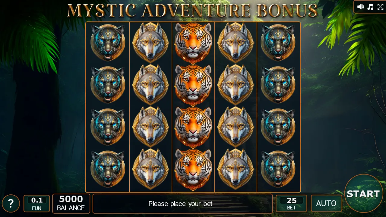 Mystic Adventure Bonus loaded gameplay screen showing the game interface