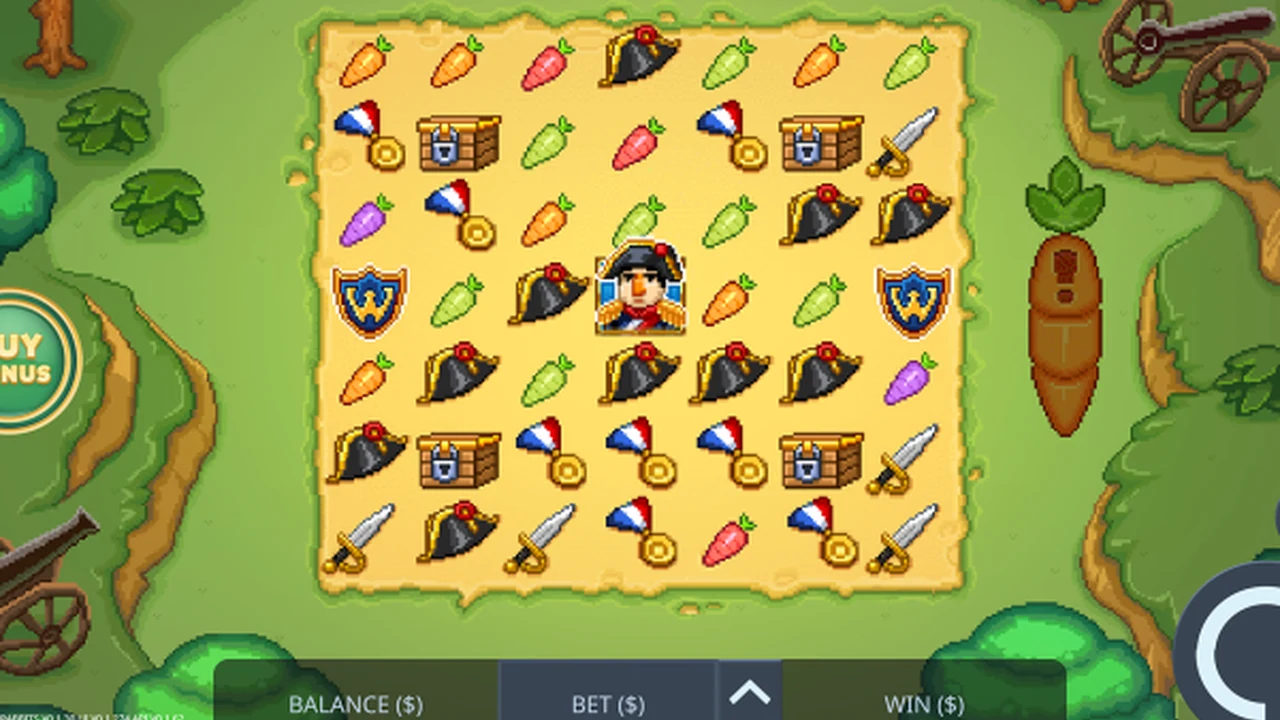 Napoleon vs Rabbits gameplay showing reels and controls