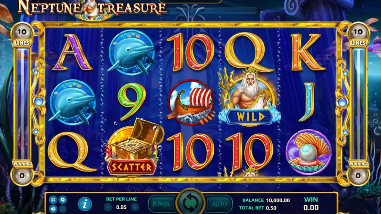 Neptune Treasure loaded gameplay interface with reels and controls visible