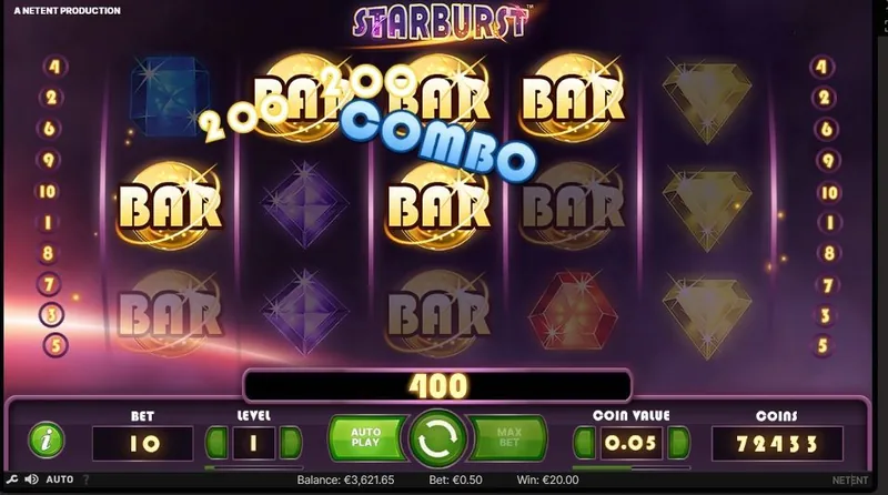 Starburst slot gameplay — BAR combo win