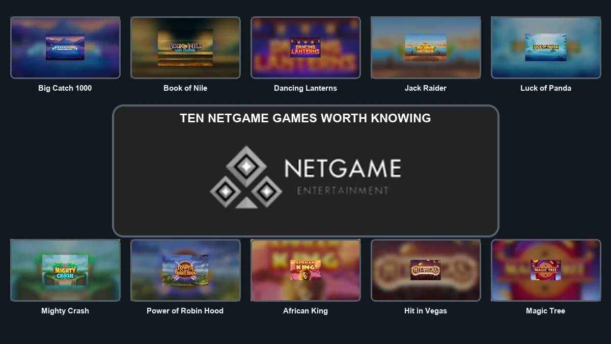 Ten NetGame game thumbnails arranged around the NetGame Entertainment logo