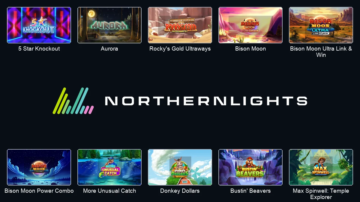 Northern Lights Gaming logo centred between ten essential Northern Lights games