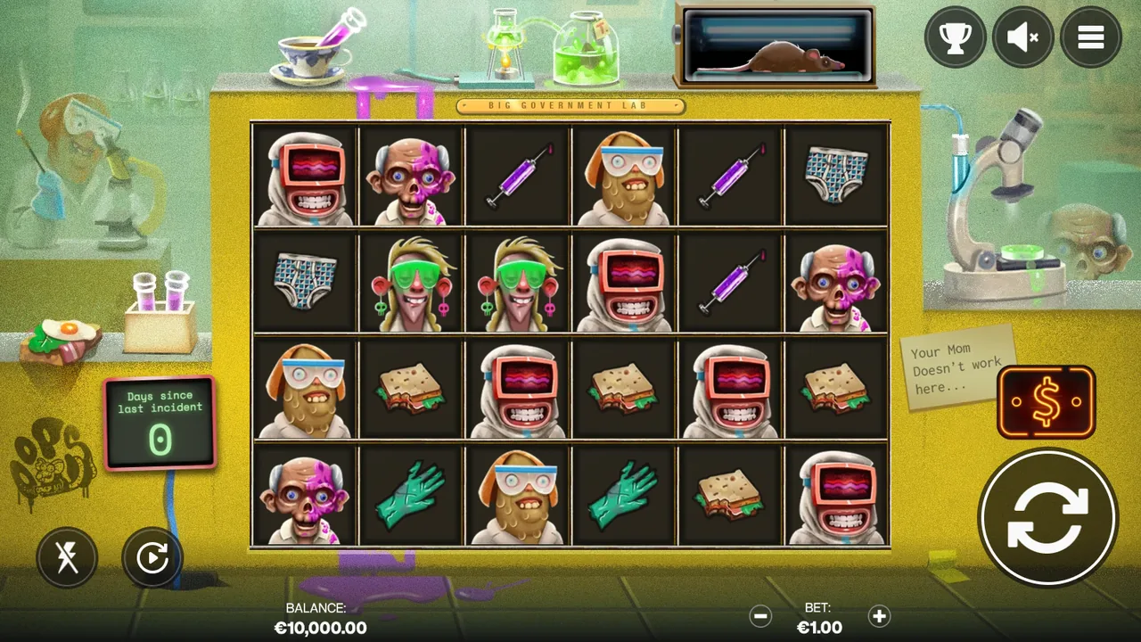 Oops gameplay showing the reels and controls