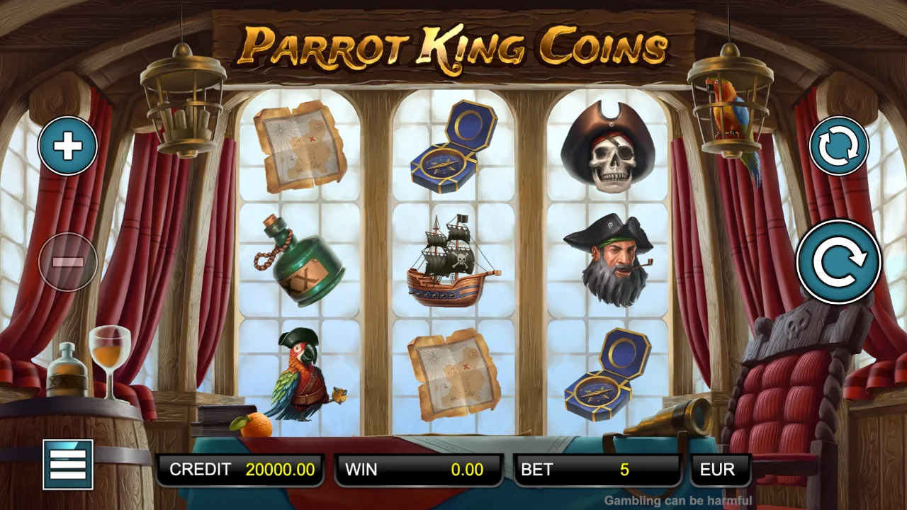 Parrot King Coins loaded gameplay interface with active controls visible