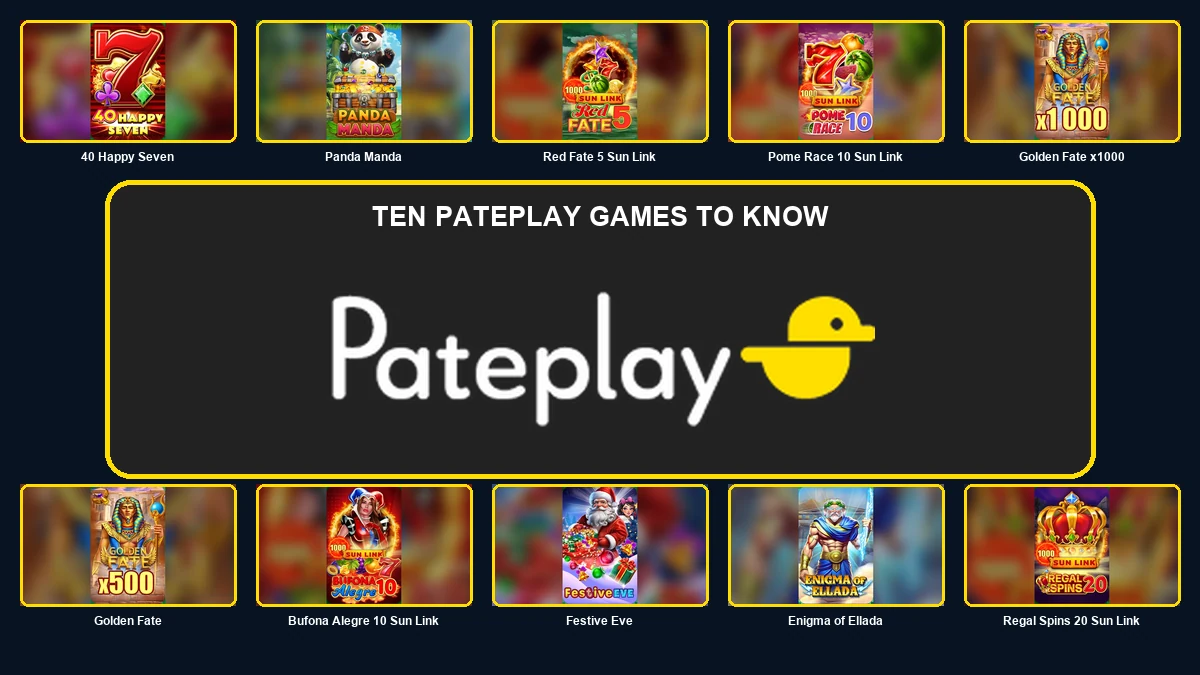 Ten Pateplay game thumbnails surrounding the centred official Pateplay logo