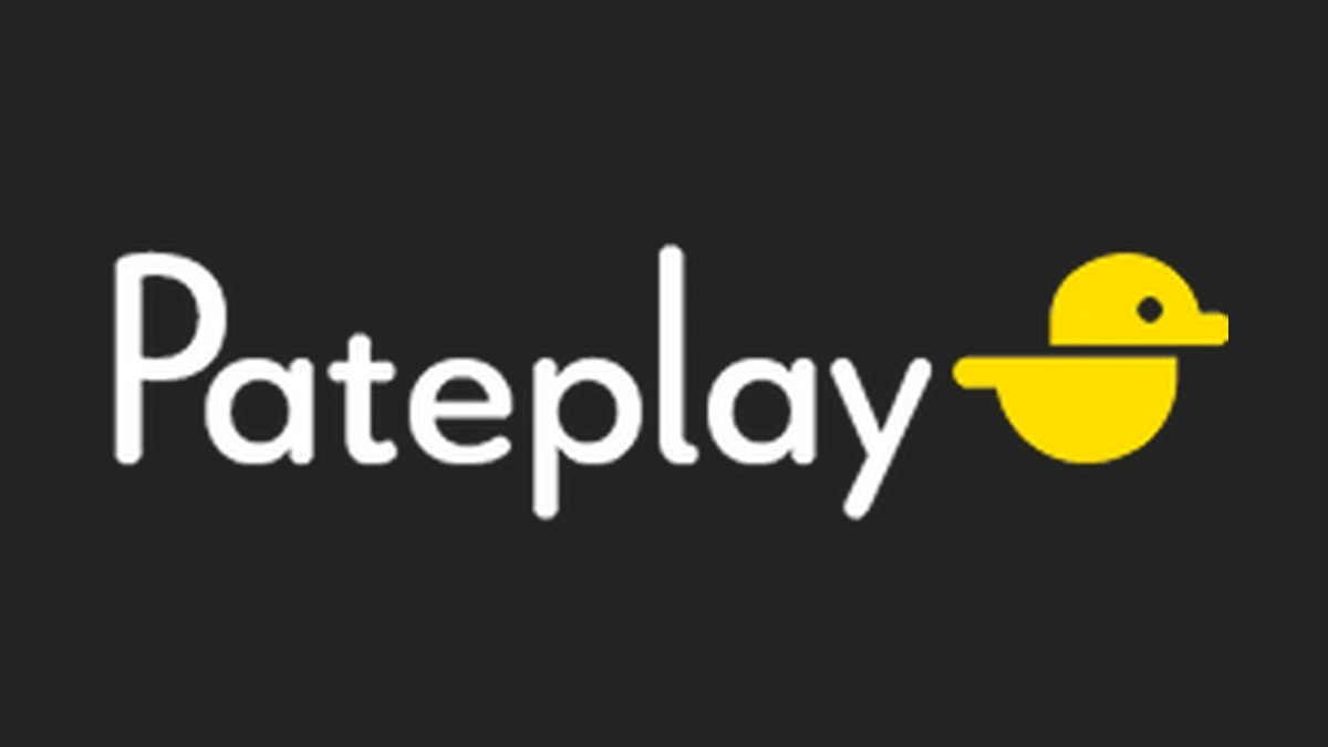 Pateplay logo filling its matching charcoal background