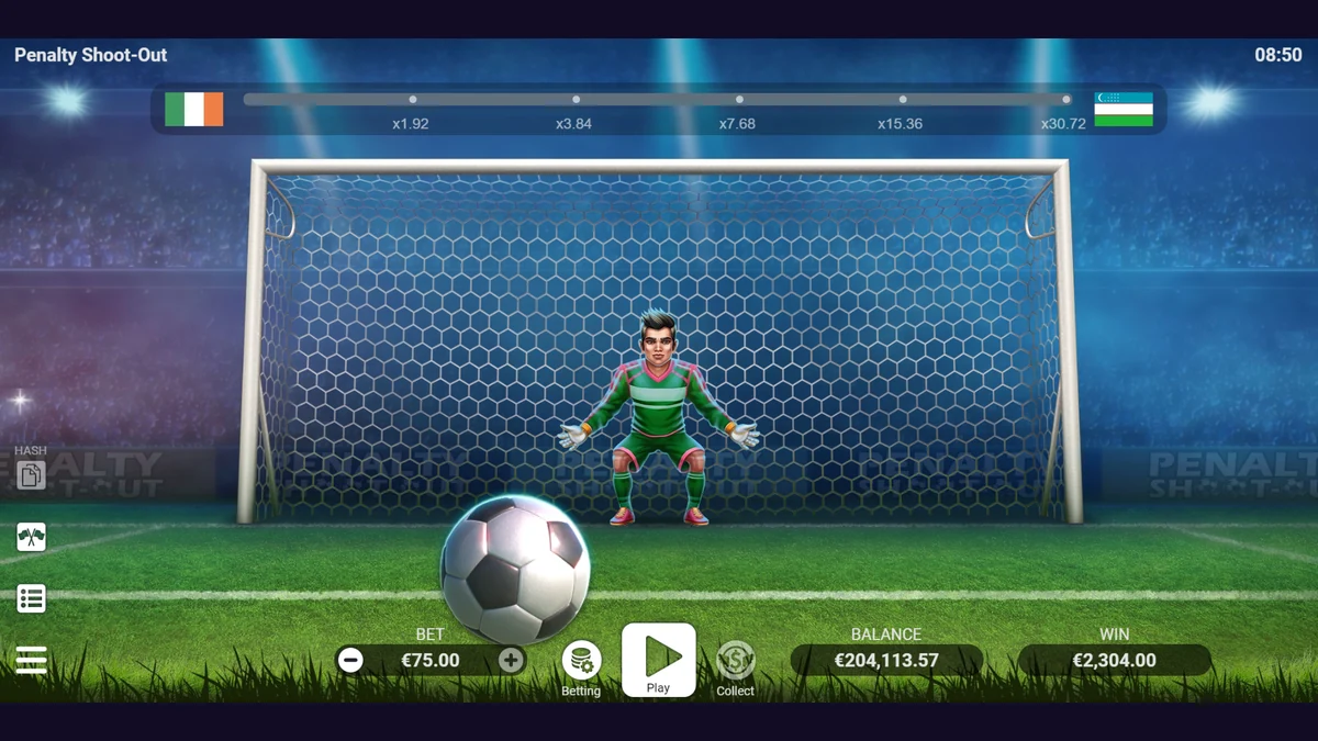 Penalty Shoot-out gameplay screenshot showing the reels or game interface