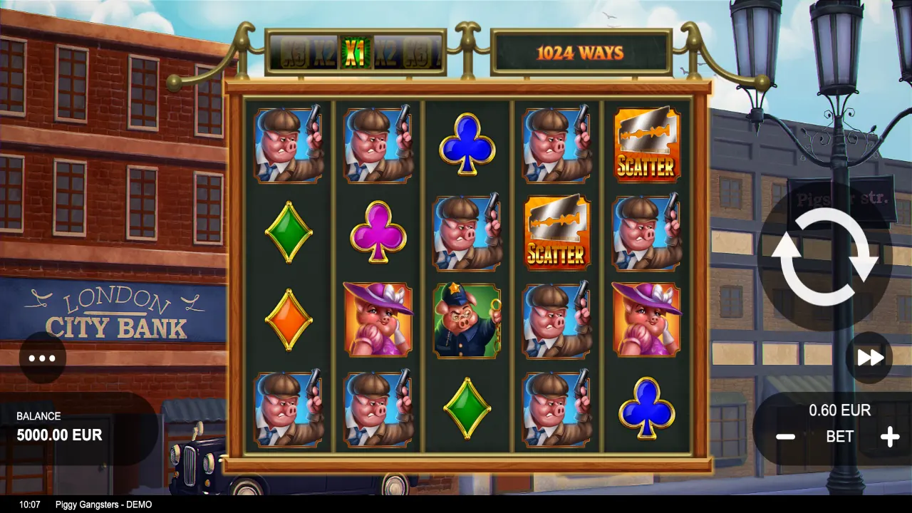 Piggy Gangsters loaded gameplay interface with active controls