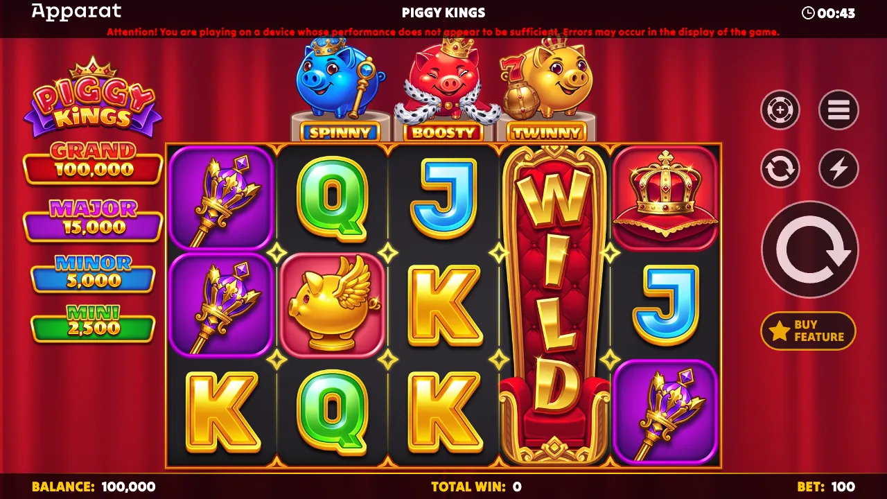 Piggy Kings official loaded gameplay interface with active controls visible