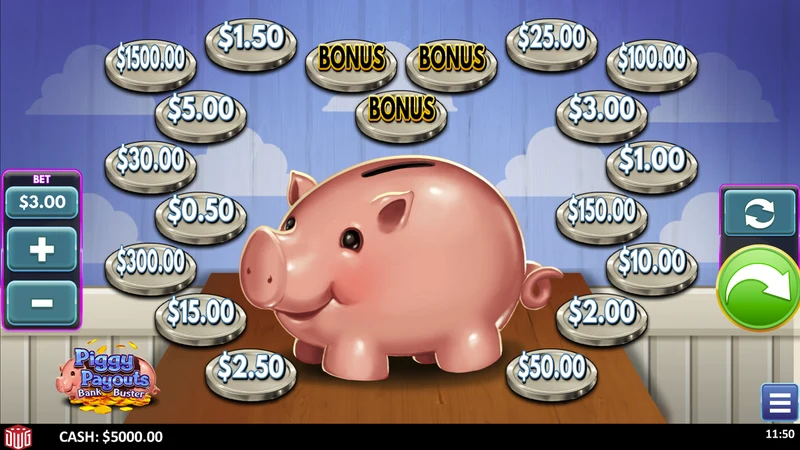Piggy Payouts Bank Buster LuckyTap gameplay — piggy bank prize reveal format