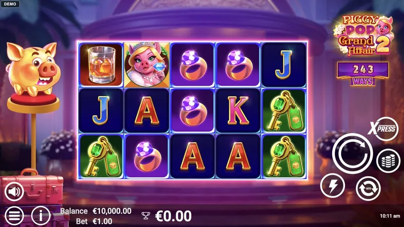Piggy Pop Grand Affair 2 gameplay screenshot showing the reels