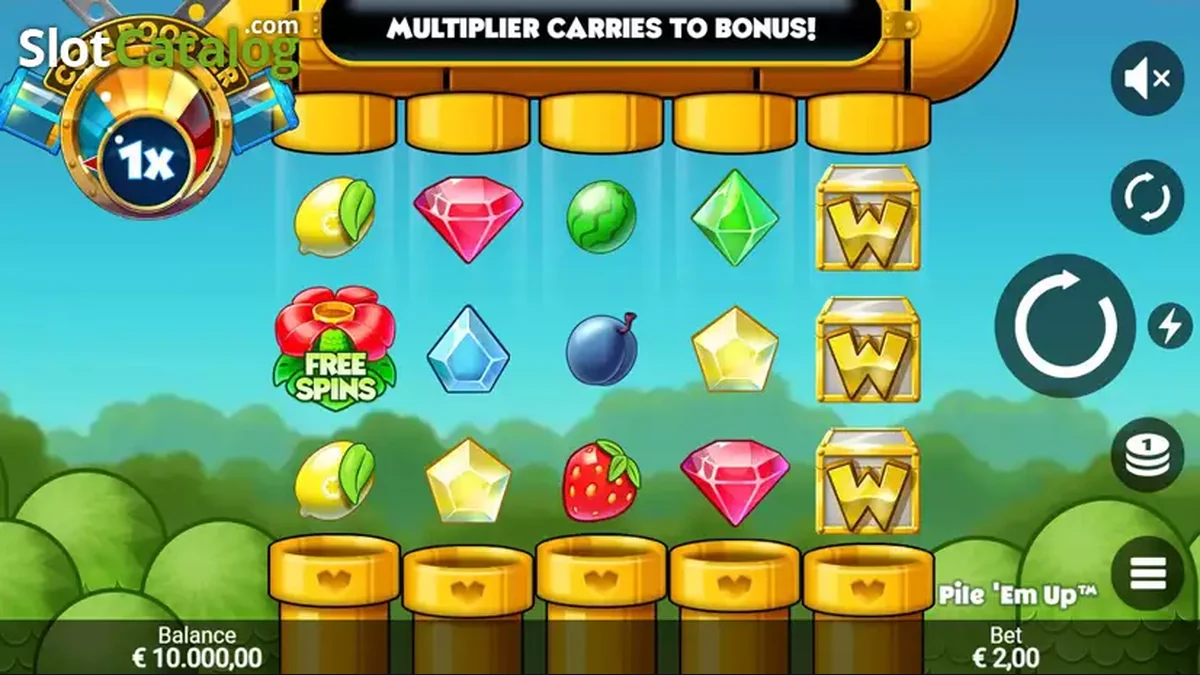 Pile ’Em Up gameplay screenshot showing the reels and game interface