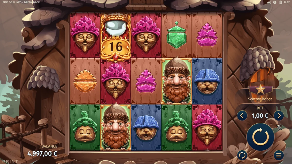 Pine of Plinko gameplay screenshot showing the reels and game interface