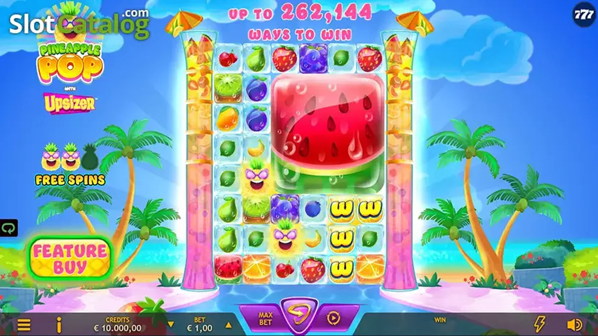 Pineapple Pop gameplay screenshot showing the reels and game interface