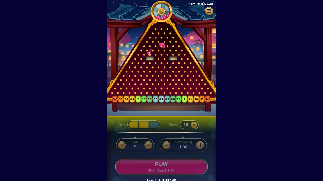 Pinky Plinko Deluxe loaded gameplay interface with active controls visible