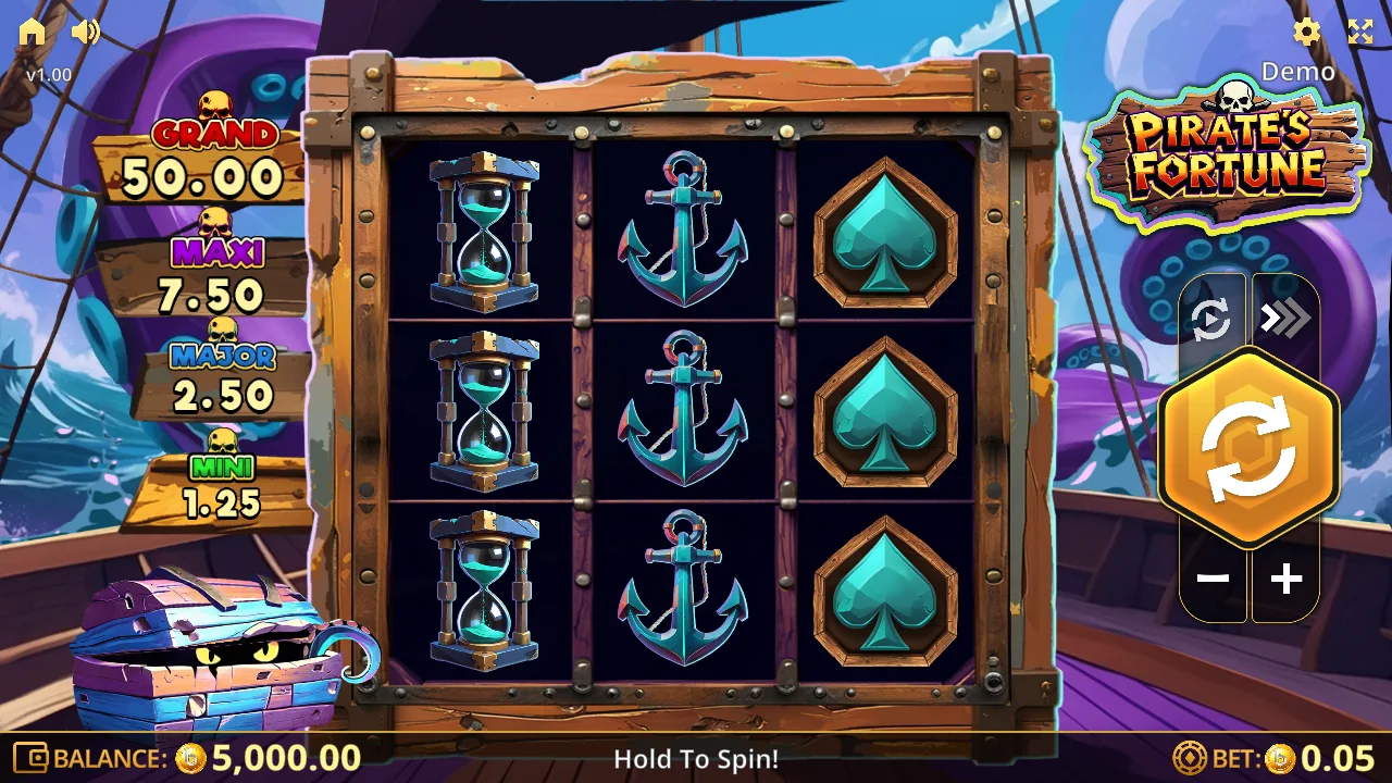 Pirate's Fortune loaded gameplay interface with active controls visible