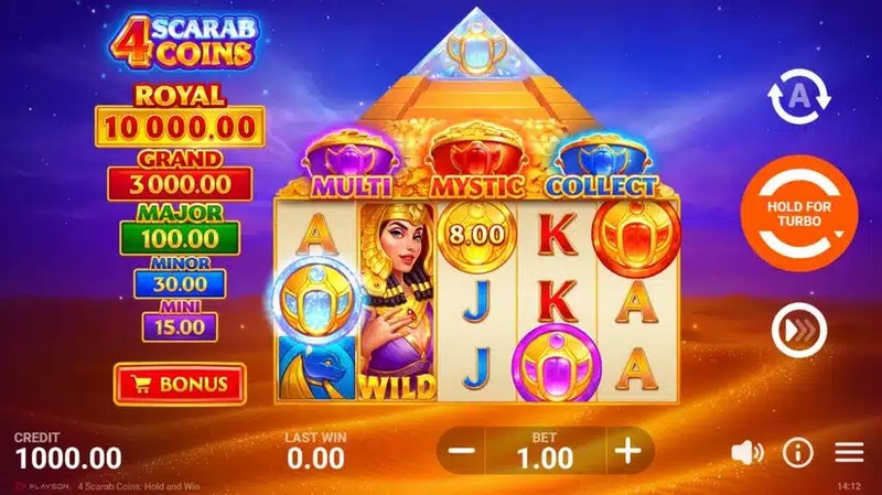 4 Scarab Coins: Hold and Win gameplay