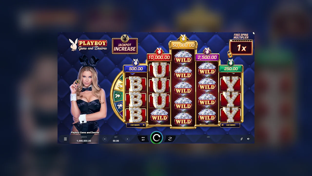 Playboy Gems and Desires gameplay screen showing the active game interface