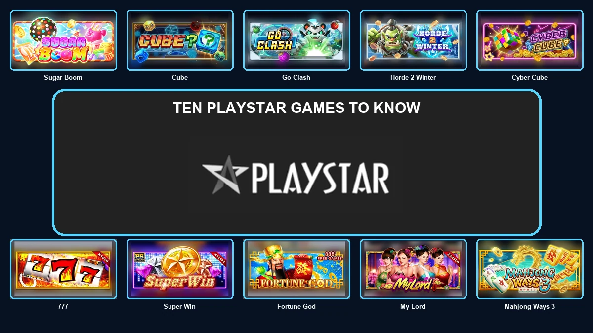 Ten PlayStar game thumbnails surrounding the centred official PlayStar logo