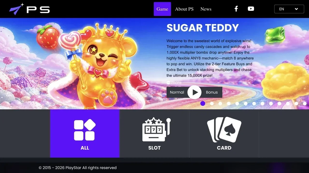Official PlayStar website showing current casino games