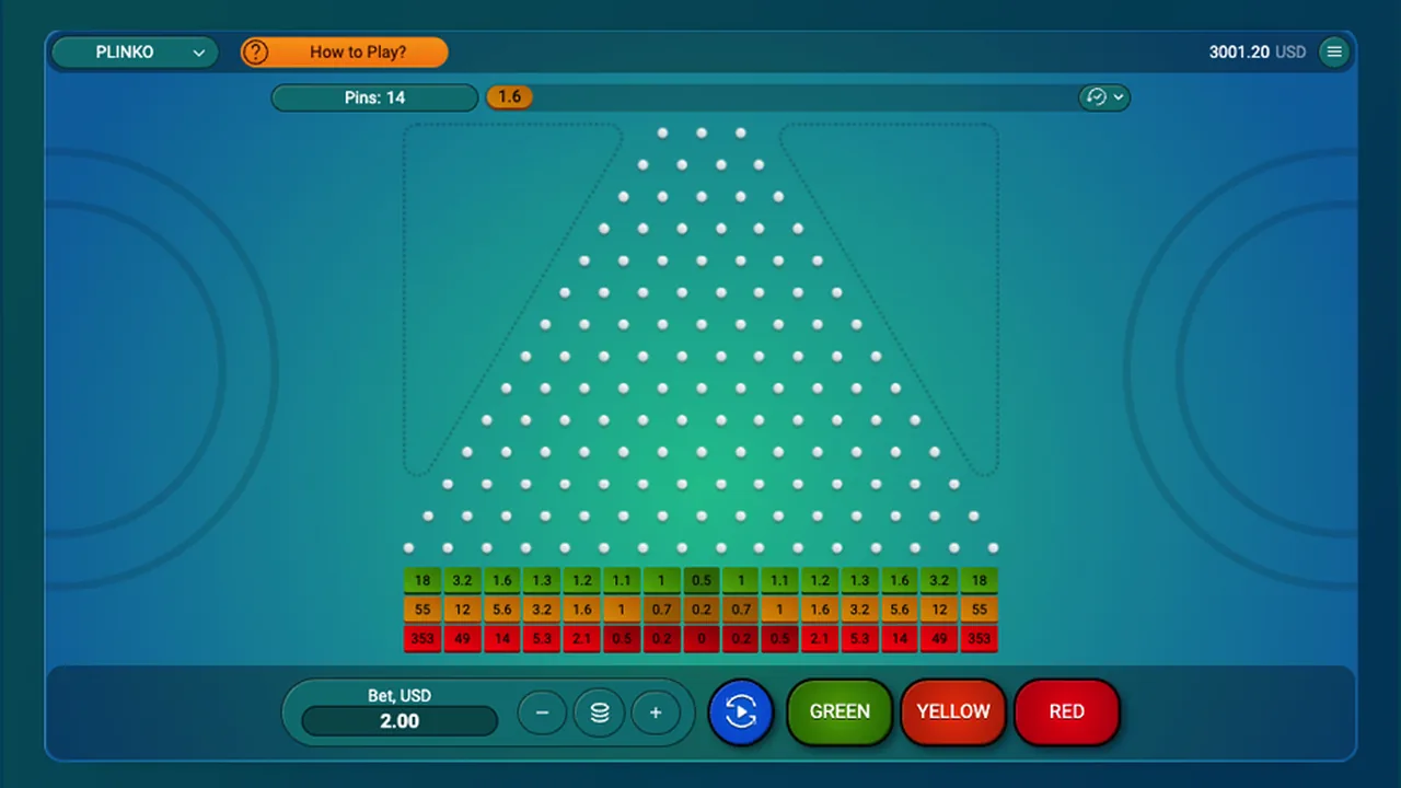 Plinko gameplay showing the full interface