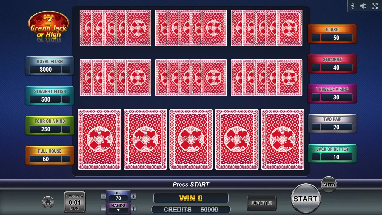 Poker 7 Grand Jack or High loaded gameplay screen showing the game interface