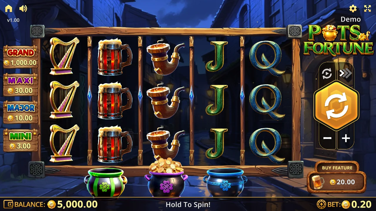 Pots of Fortune loaded gameplay interface with active controls visible