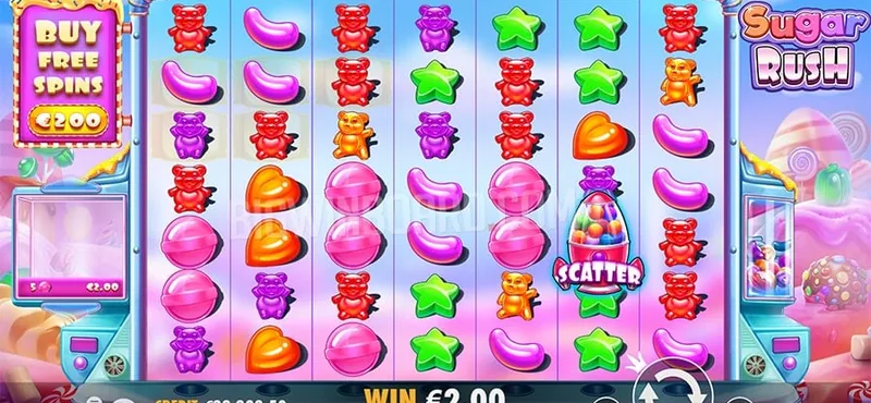 Sugar Rush slot gameplay with multiplier spots