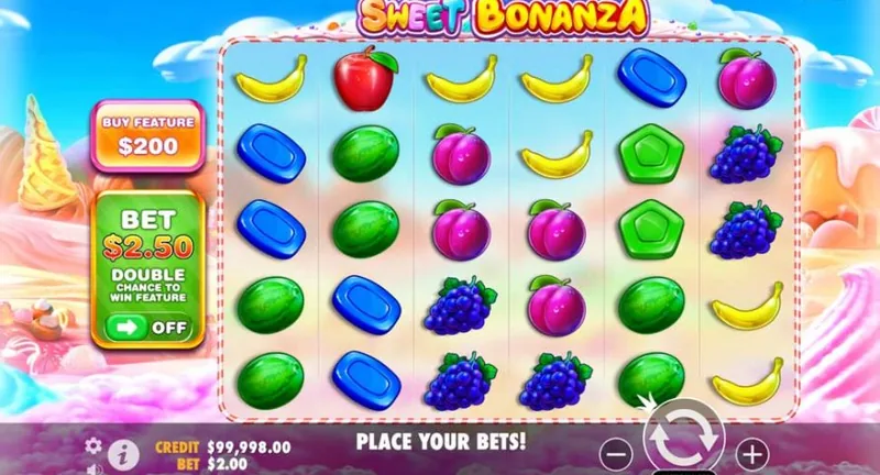 Sweet Bonanza slot gameplay — tumbling candy grid