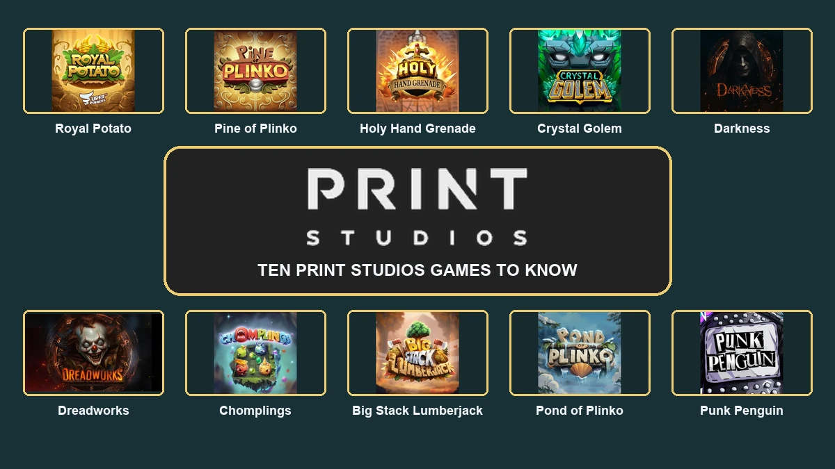 Print Studios logo surrounded by ten essential games