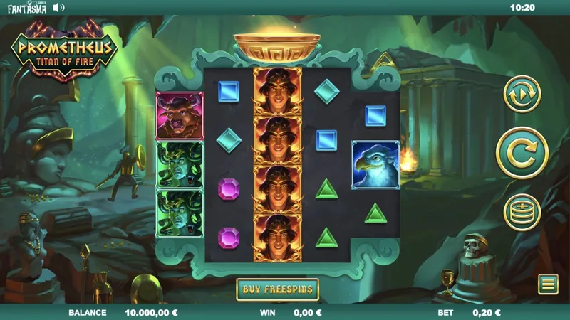 Prometheus: Titan of Fire gameplay screenshot showing the reels