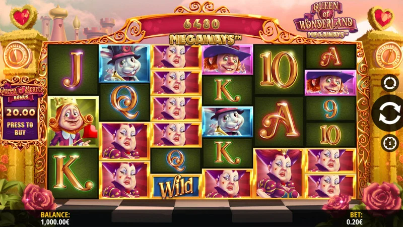 Queen of Wonderland Megaways slot gameplay — Wonderland themed reels
