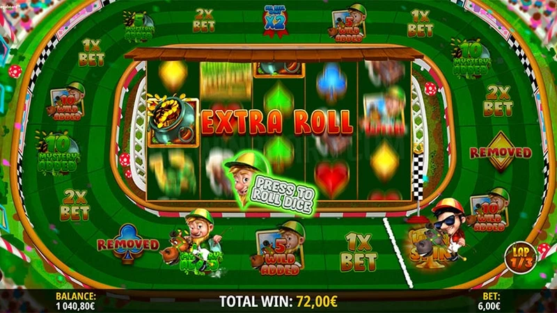 Racetrack Riches Megaboard slot gameplay — board game race bonus