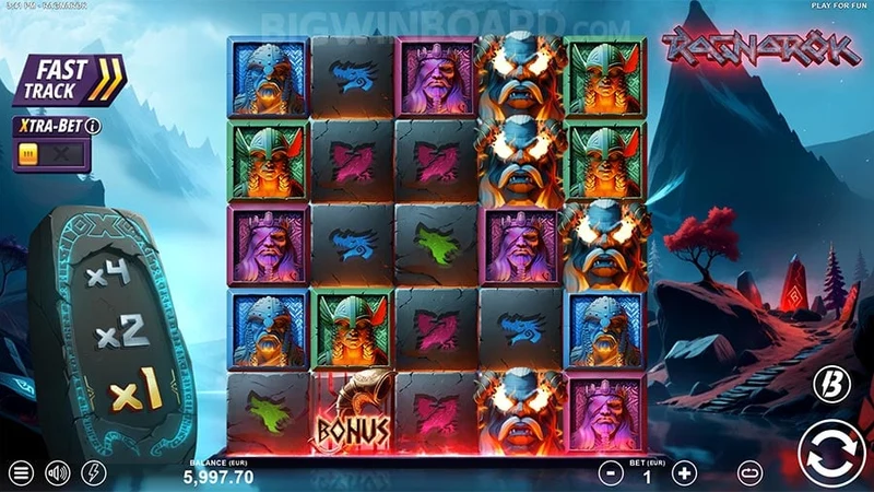 Ragnarok slot gameplay — Norse themed cluster grid