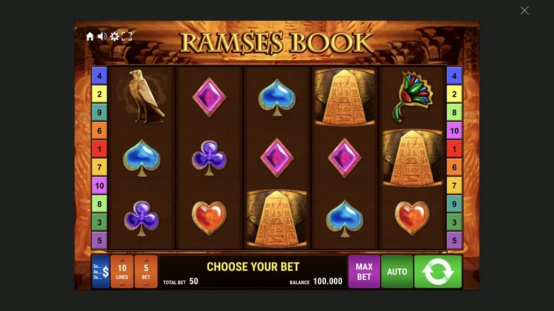 Ramses Book gameplay screenshot showing the reels