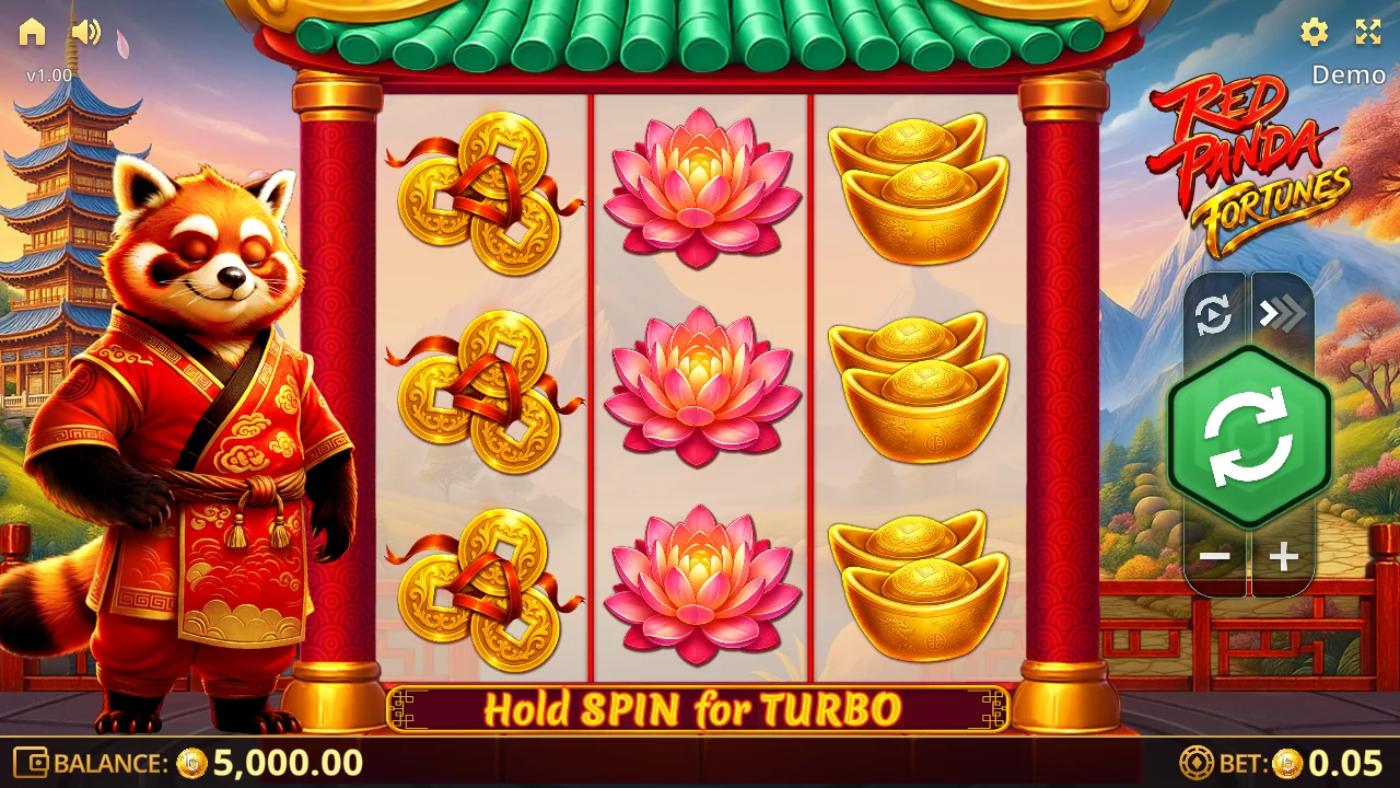 Red Panda Fortunes loaded gameplay interface with active controls visible