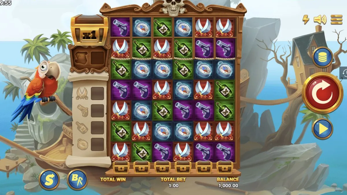 Redbeard's SuperStash gameplay showing the reels, stash and controls