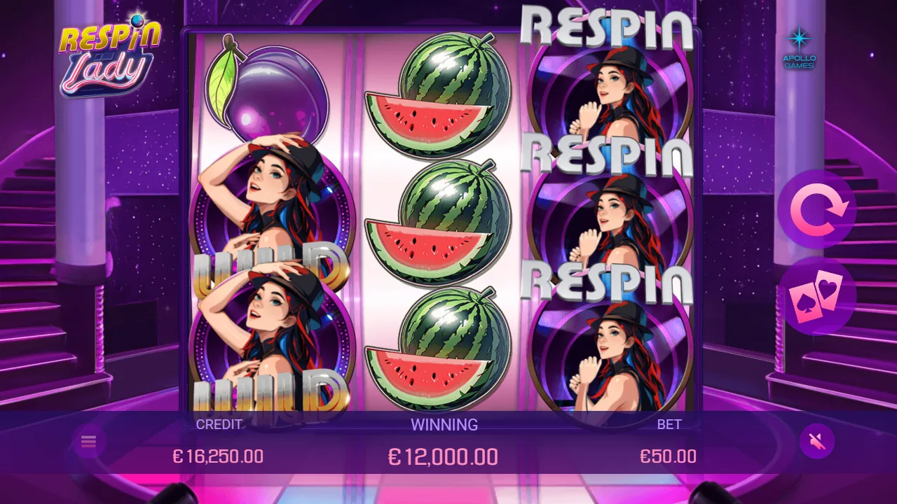 Respin Lady loaded gameplay interface with the game, controls and balance visible