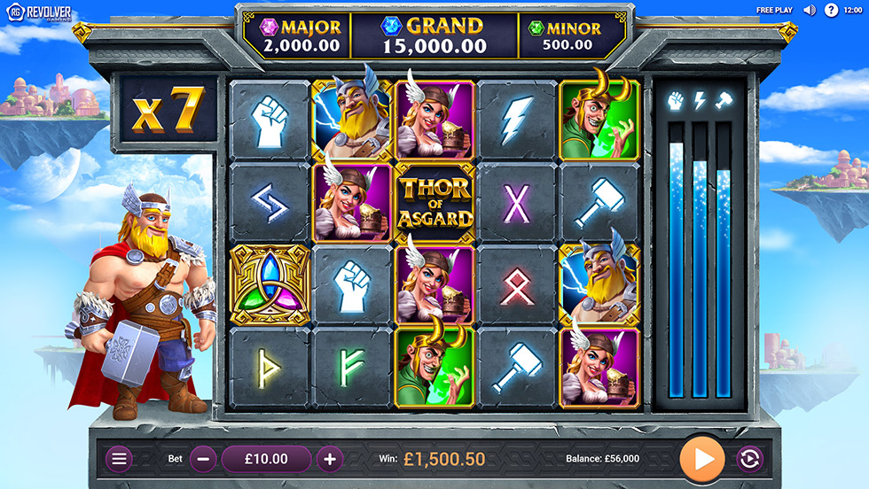 Thor of Asgard gameplay showing cascading wins and progressive jackpot