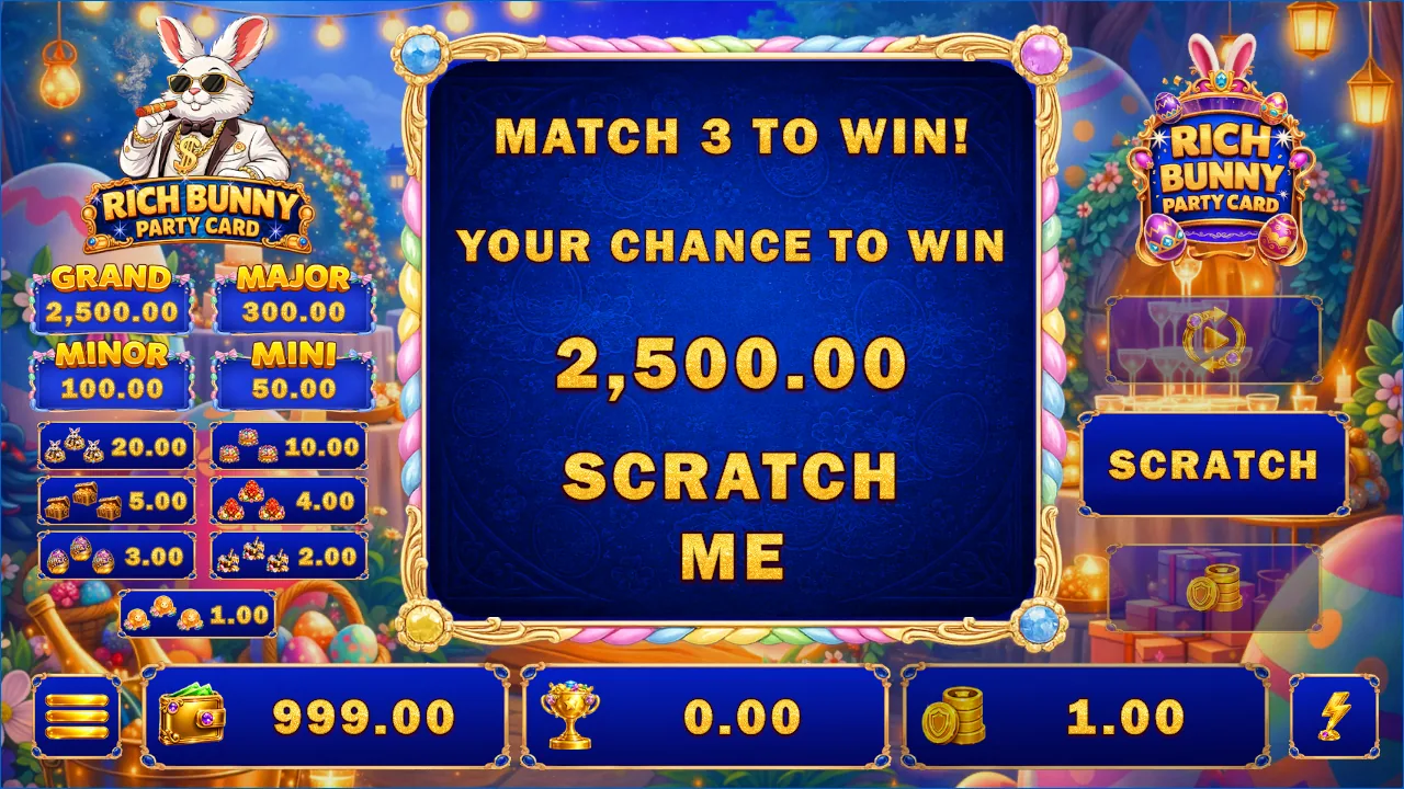 Rich Bunny Party Card official loaded gameplay interface with active controls visible