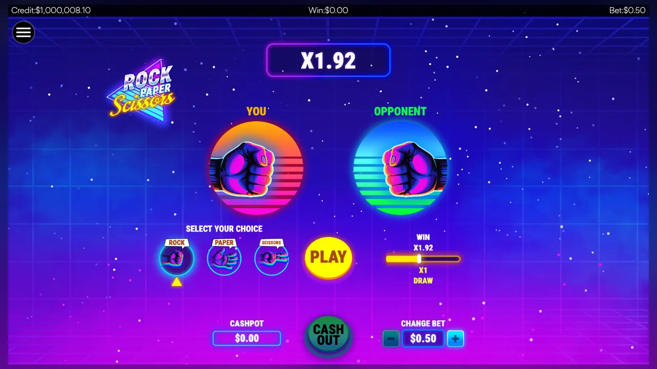 Rock Paper Scissors loaded gameplay interface with controls visible