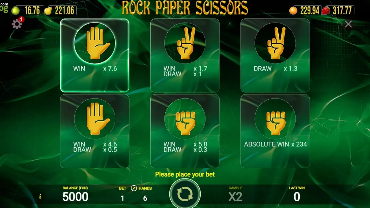 Rock Paper Scissors loaded gameplay interface with playing area and controls visible