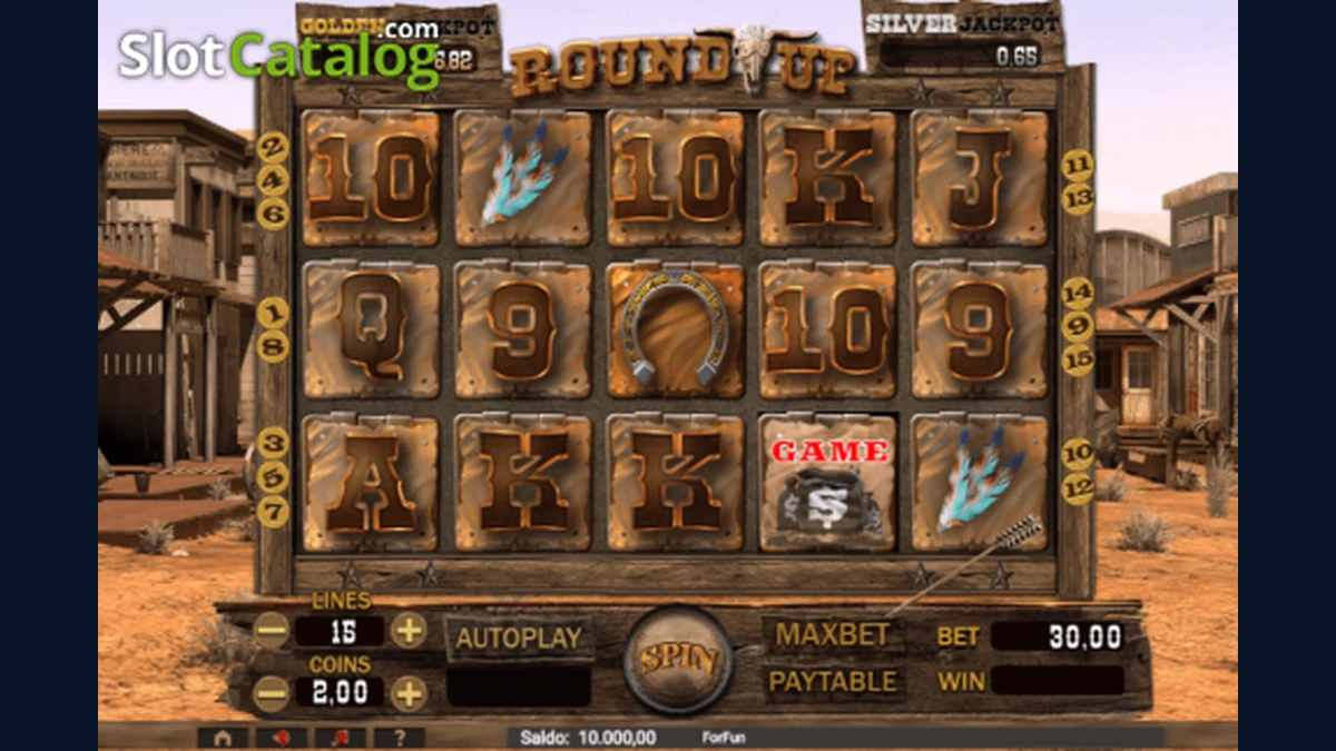 Round Up gameplay screenshot showing the reels and game interface