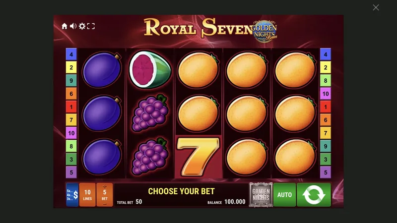 Royal Seven Golden Nights gameplay screenshot showing the reels