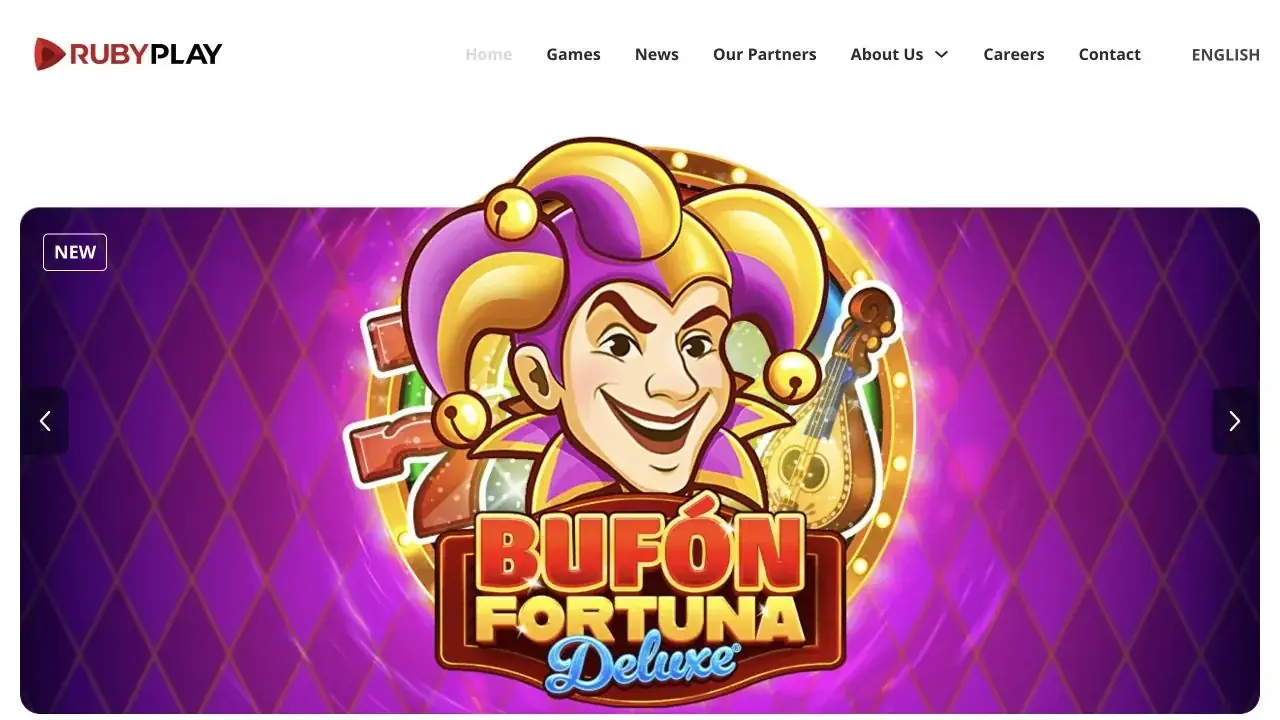 Official RubyPlay website showing the provider's current game and company design